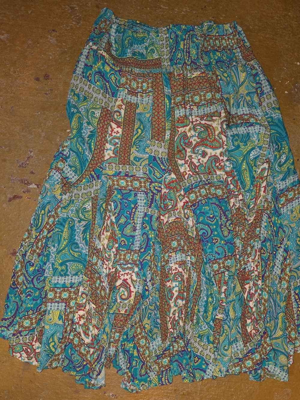 Teal Paisley Patchwork Maxi Skirt - Women